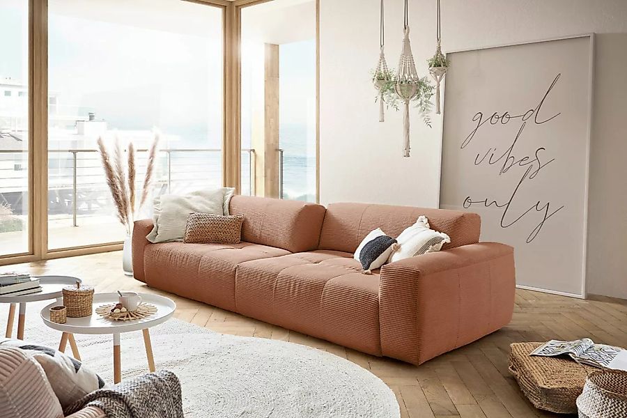KAWOLA Big Sofa PALACE 3-Sitzer mit Sitztiefenverstellung Cord rost günstig online kaufen