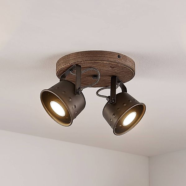 Lindby Deckenstrahler Rubinjo, Ø 32cm, 2-flg., Holz, Metall günstig online kaufen