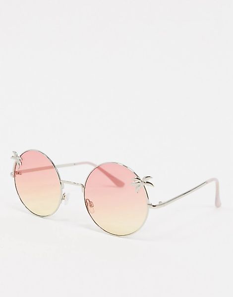 AJ Morgan – Runde Sonnenbrille mit Palmendetail in Rosa günstig online kaufen