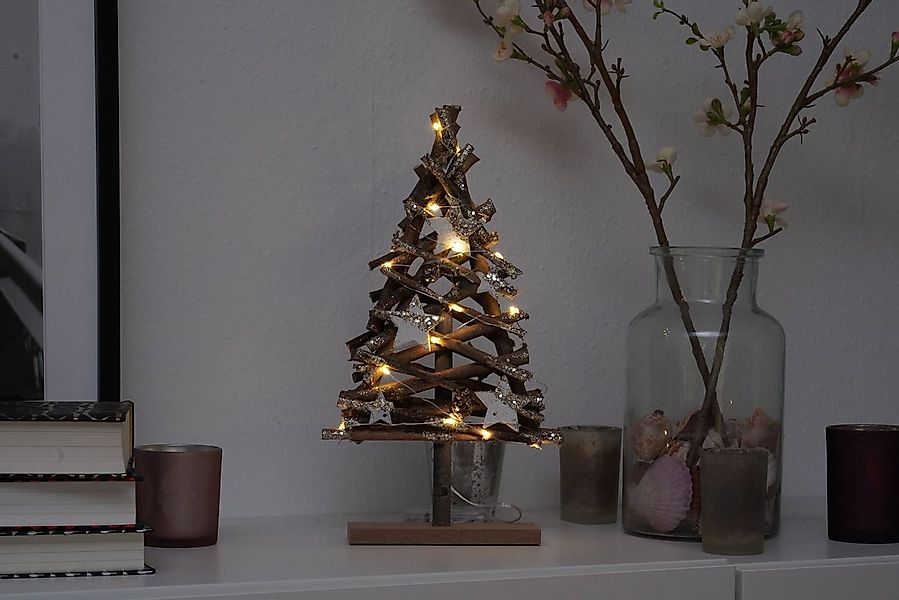 Spetebo LED Dekolicht Holz LED Weihnachtsbaum 37 cm im Naturlook, 2, LED, w günstig online kaufen