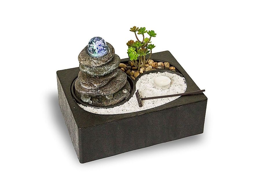 Lemodo Zimmerbrunnen Tischbrunnen mit Zen-Garten, Pumpe mit LED-Beleuchtung günstig online kaufen