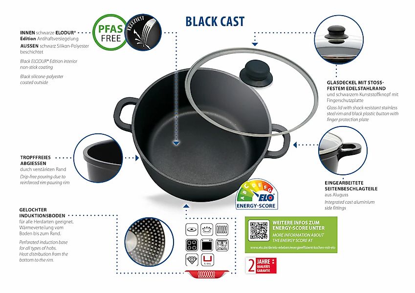Elo Basic Topf-Set »Black Cast«, Aluminiumguss, (Set, 7 tlg., 3 Töpfe mit D günstig online kaufen