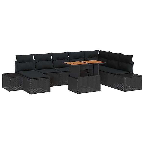 vidaXL Garten-Sofa-Set mit Speicher 9-Tlg Schwarz Poly Rattan 3358739 günstig online kaufen