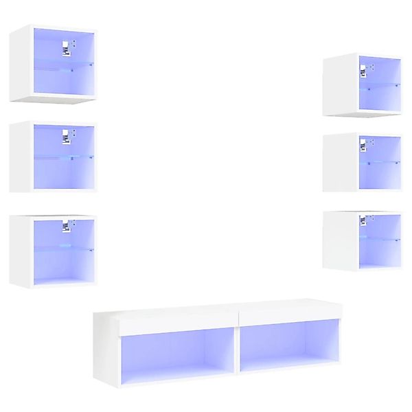 vidaXL 8-Tlg Wohnwand mit LED-Beleuchtung Weiß Holzwerkstoff 3216633 günstig online kaufen