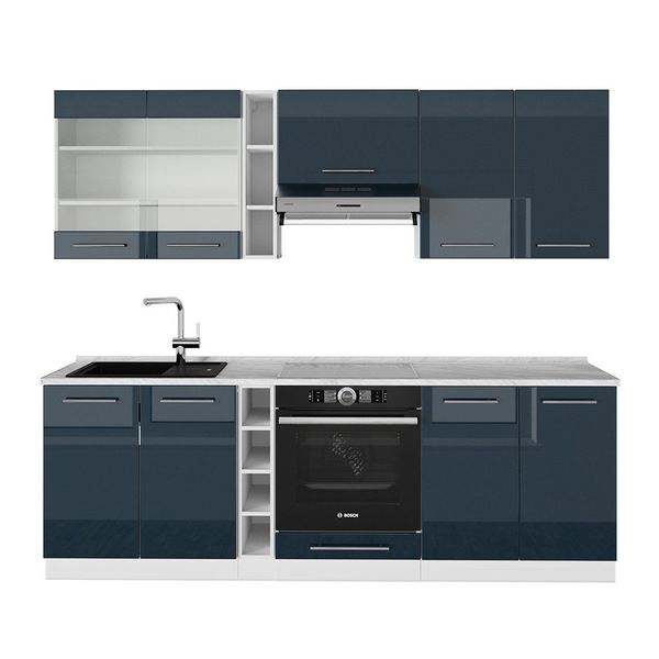 Vicco Küchenzeile Fame-Line, Dunkelblau Hochglanz/Weiß, 235 günstig online kaufen