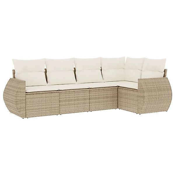 vidaXL 5-Tlg Garten-Sofagarnitur mit Kissen Beige Poly Rattan 3253665 günstig online kaufen