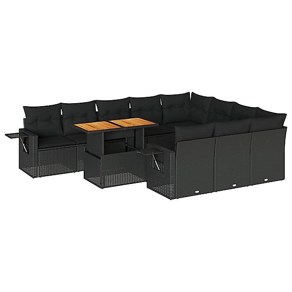 vidaXL 11-Tlg Garten-Sofagarnitur mit Kissen Schwarz Poly Rattan 3327198 günstig online kaufen