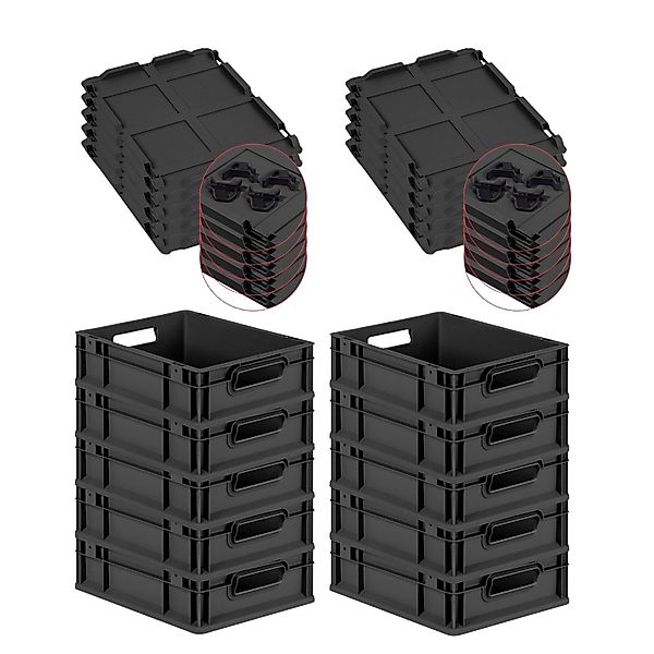 PROREGAL SparSet 10x Eurobox Nextgen Grip Mit Auflagedeckel Und Schwarzen V günstig online kaufen