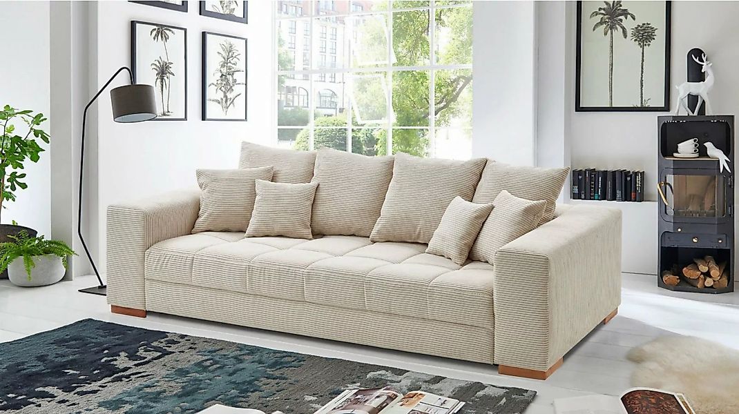 Massivart® Big-Sofa BORNEO Cord beige 254 cm / 4-Sitzer, Noasgunterfederung günstig online kaufen