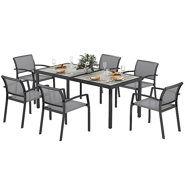 Outsunny Sitzgruppe 7 tlg. Essgruppe für 6 Personen Esstisch mit 6 Stapelba günstig online kaufen