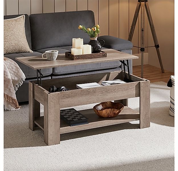 Yaheetech Couchtisch Höhenverstellbarer Kaffeetisch mit Verstecktem Staurau günstig online kaufen