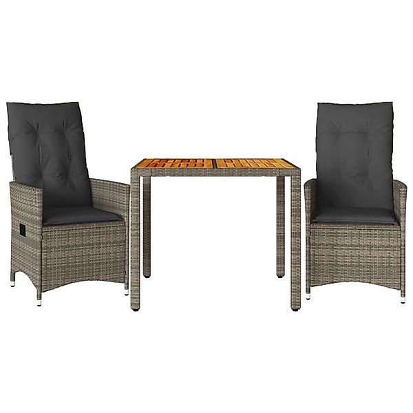 vidaXL 3-Tlg Bistro-Set mit Kissen Grau Poly Rattan 3276723 günstig online kaufen