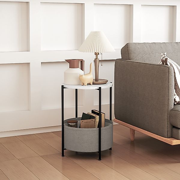 HOMCOM Beistelltisch, Couchtisch mit Korb aus Stoff, Runder Kaffeetisch mit günstig online kaufen
