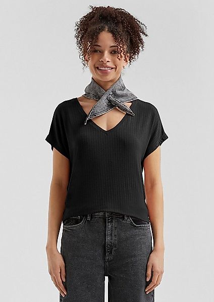 QS Kurzarmshirt T-Shirt Fließendes Oversize-Shirt mit Rippstruktur günstig online kaufen