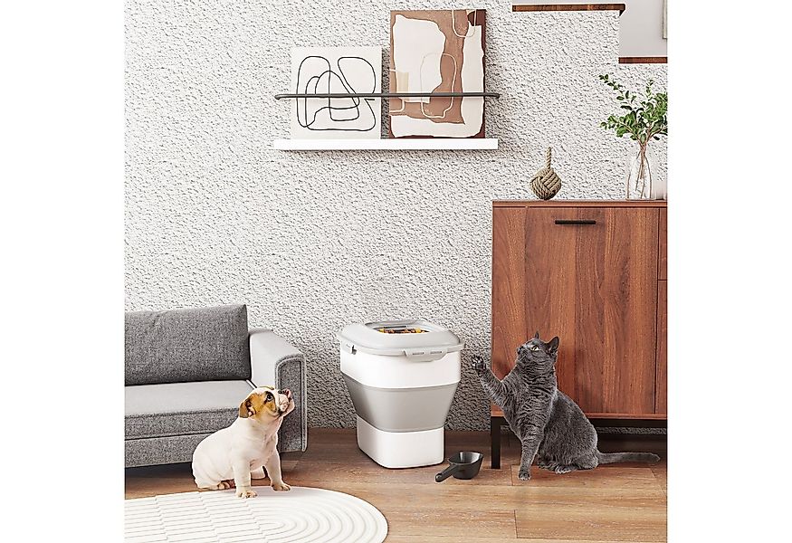 PawHut Futterbehälter mit Messbecher, Schüssel, mit Rollen, Kunststoff, TPE günstig online kaufen