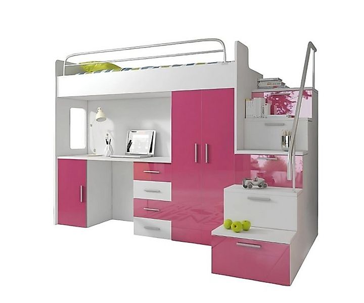 JVmoebel Hochbett Doppelstockbett Rosa Tisch Schrank Multifunktion Etagen H günstig online kaufen