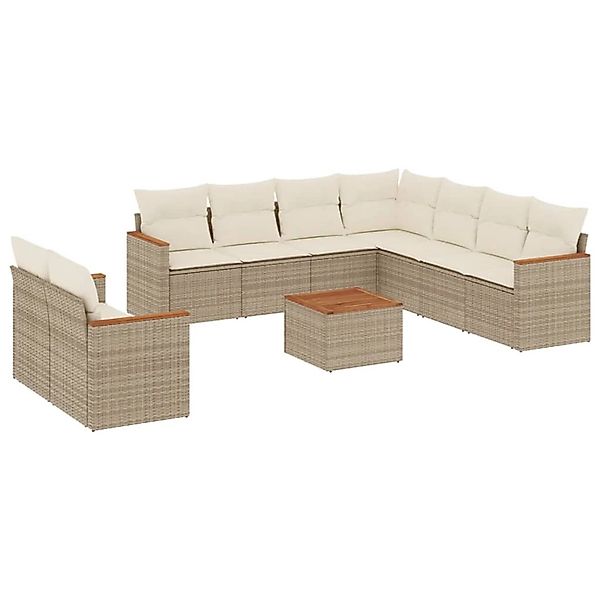 vidaXL 10-Tlg Garten-Sofagarnitur mit Kissen Beige Poly Rattan 3258509 günstig online kaufen
