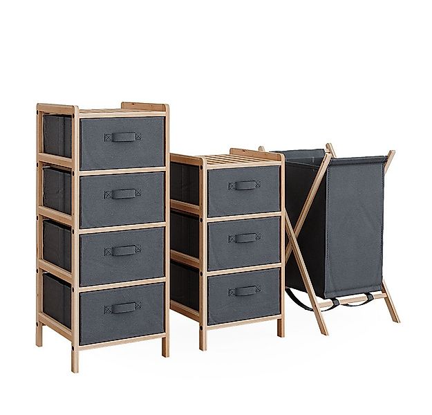 Vicco Badmöbel-Set Bruno, Grau/Holz, 3 Teile günstig online kaufen