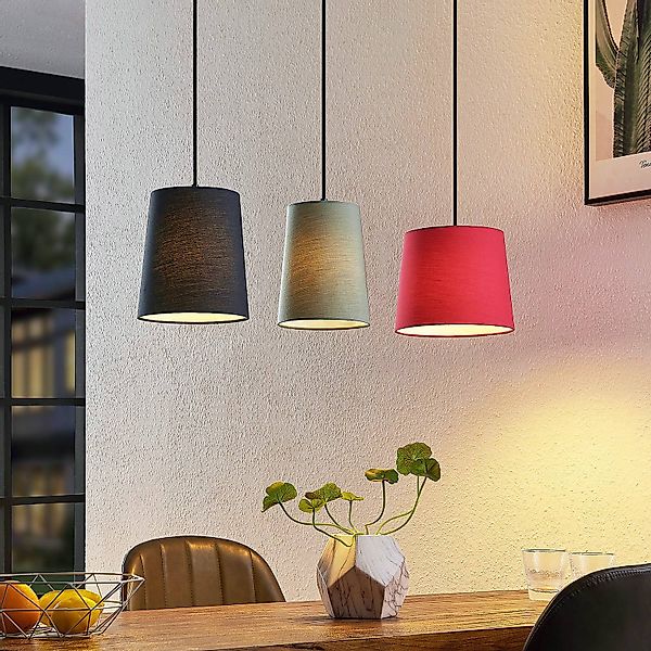 Lindby Hängelampe Amilia, Stoff, 3-flg., rot/grau/schwarz günstig online kaufen