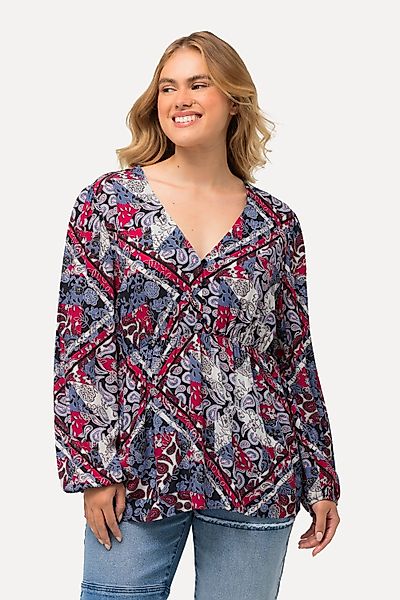 Ulla Popken Druckbluse Bluse Patchmuster Schößchen günstig online kaufen