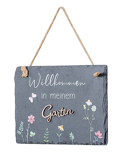 Levandeo® Wandbild, Schiefertafel Garten 20x15cm Willkommen günstig online kaufen