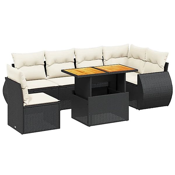 vidaXL 7-Tlg Garten-Sofagarnitur mit Kissen Schwarz Poly Rattan 3272218 günstig online kaufen