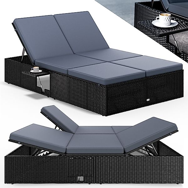 Polyrattan Gartenliege Schwarz/Anthrazit 200x115x33cm günstig online kaufen