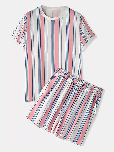Männer Colorful Gestreifte Nachtwäsche Kurzarmpyjamas Set Home Soft Gemütli günstig online kaufen