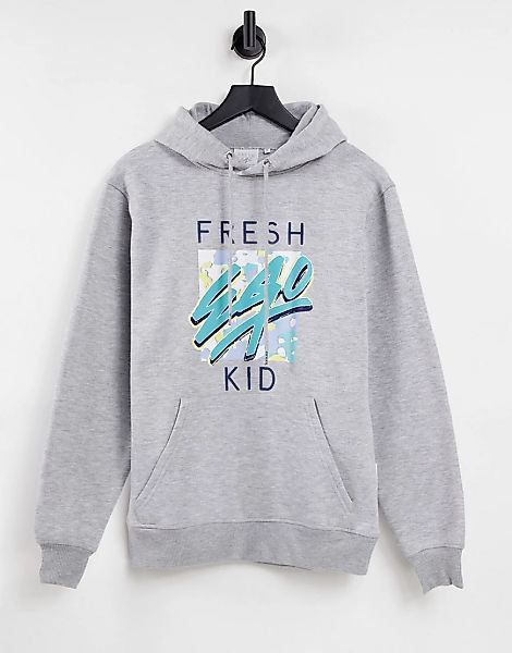 Fresh Ego Kid regular – Figurnaher Kapuzenpullover in Grau mit Aufdruck vor günstig online kaufen