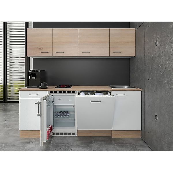 Flex-Well Classic Büroküche Florida 210 cm Weiß-Sonoma Eiche günstig online kaufen