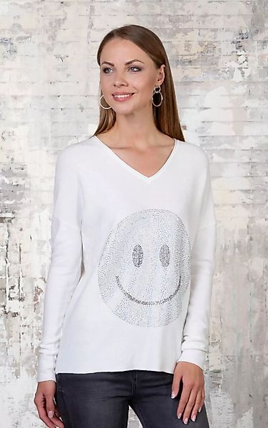 Passioni Strickpullover mit einem großen Strass-Smiley auf der Vorderseite günstig online kaufen