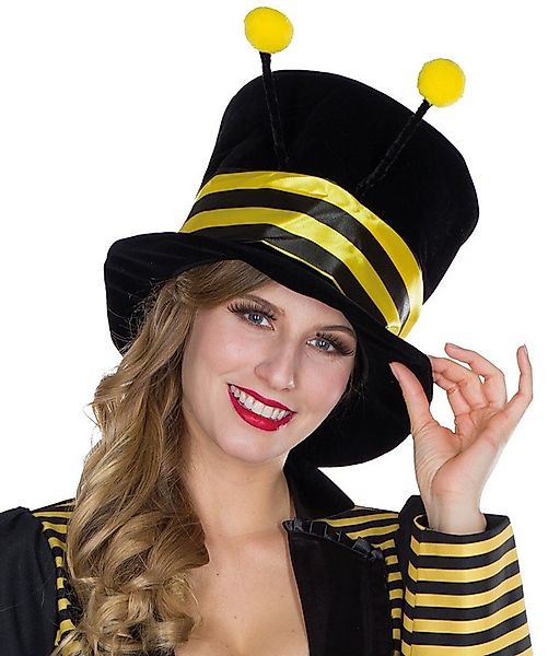 Karneval-Klamotten Kostüm Bienen Hut Zylinder Samt schwarz gelb mit Fühler, günstig online kaufen