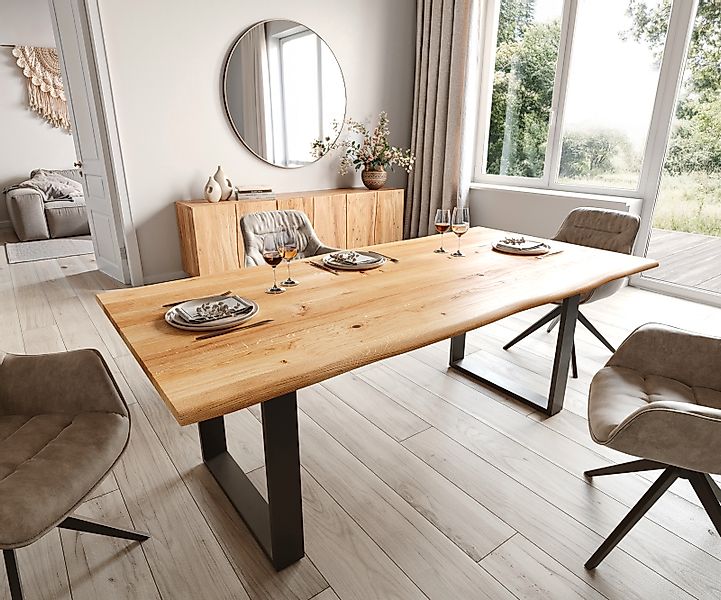 Esstisch Edge 200x100x2,5-3 Eiche Natur Metall Schmal schwarz Live-Edge günstig online kaufen