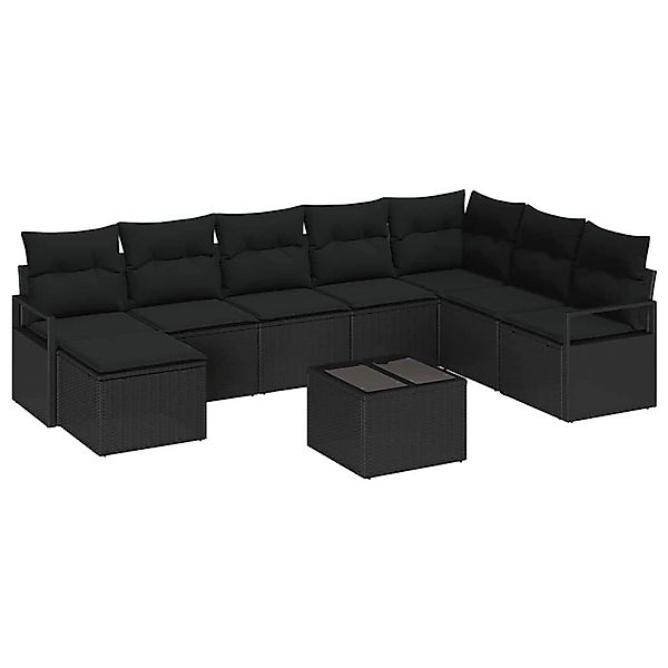 vidaXL Garten-Sofa-Set 9-Tlg Schwarz Poly Rattan 3346513 günstig online kaufen