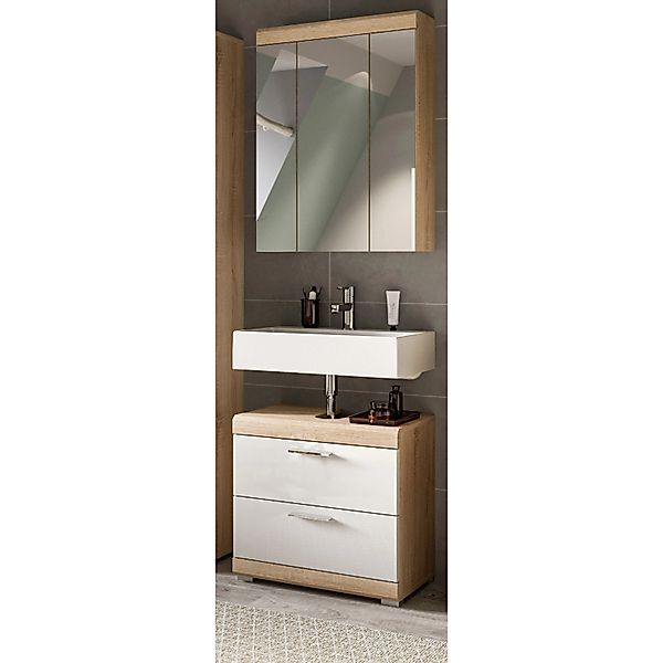 Inn.Furn Badmöbel Set in Weiß Hochglanz und Eiche 2-teilig 60 cm Mambo günstig online kaufen