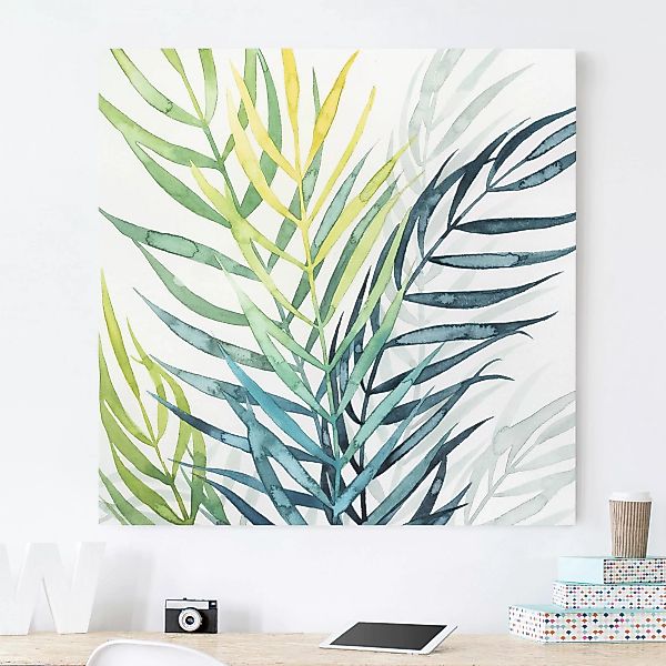 Leinwandbild Botanik - Quadrat Tropisches Blattwerk - Palme günstig online kaufen
