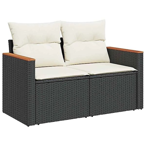 vidaXL Gartensofa mit Kissen 2-Sitzer Schwarz Poly Rattan 366008 günstig online kaufen