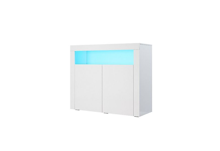 SONNI Highboard Sideboard mit LED Beleuchtung hochglanz Weiß Türkommode 108 günstig online kaufen