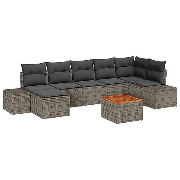 vidaXL Loungesofa 8-teiliges Garten Sofa Set mit Kissen Grau Poly Rattan, 8 günstig online kaufen