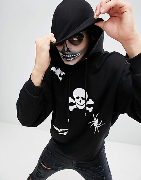 ASOS – Oversize-Kapuzenpullover mit Halloween-Print-Schwarz günstig online kaufen