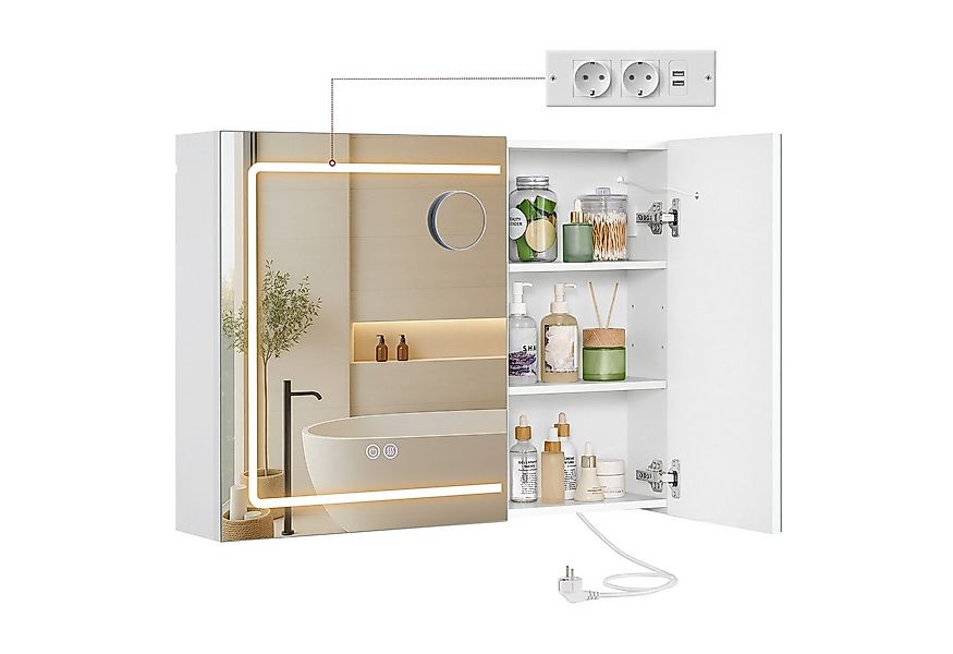VASAGLE Spiegelschrank mit LED, Vergrößerungsspiegel, Breite 50-80cm, Steck günstig online kaufen