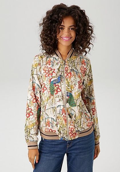 Aniston CASUAL Blouson, mit farbenfrohen Pfauen und Blumen bedruckt günstig online kaufen