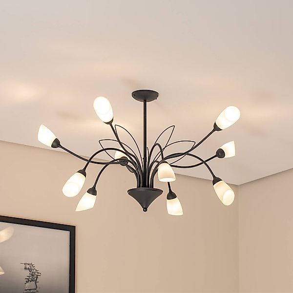 Deckenleuchte Gloriosa, Glas, schwarz, 10-flammig günstig online kaufen