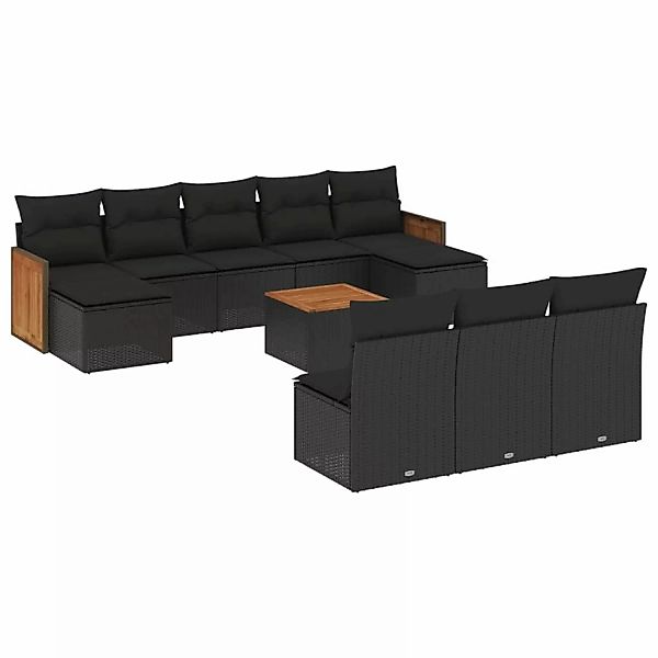 vidaXL 11-Tlg Garten-Sofagarnitur mit Kissen Schwarz Poly Rattan 3228071 günstig online kaufen
