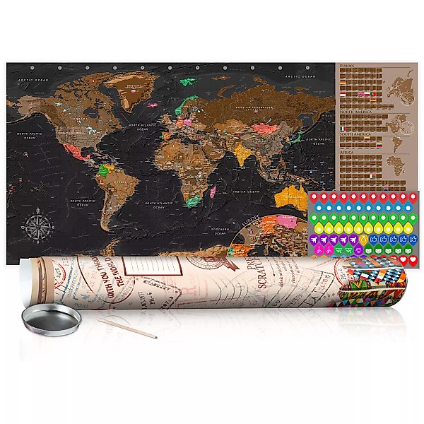 Rubbel Weltkarte - Braune Weltkarte - Poster (englische Beschriftung) günstig online kaufen