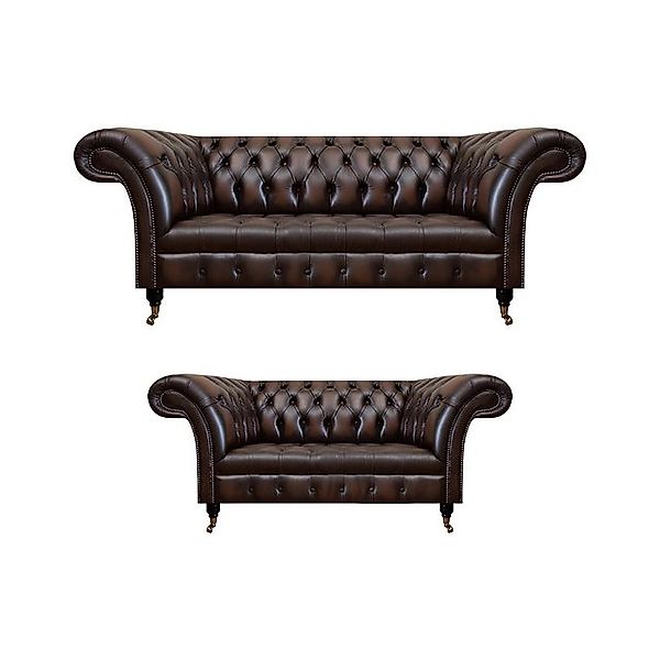 Xlmoebel Sofa Chesterfield Braun Sofa Set - 3-Sitzer Sofa, 2-Sitzer Couch f günstig online kaufen