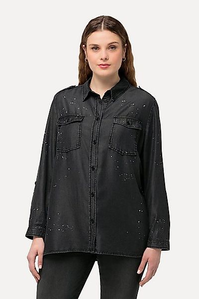 Ulla Popken Longbluse Jeansbluse Acid Wash Hemdkragen Langarm günstig online kaufen