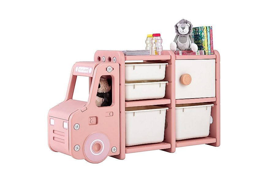 KOMFOTTEU Spielzeugtruhe Spielzeugregal Kinderregal, mit 4 Boxen & 1 Schran günstig online kaufen