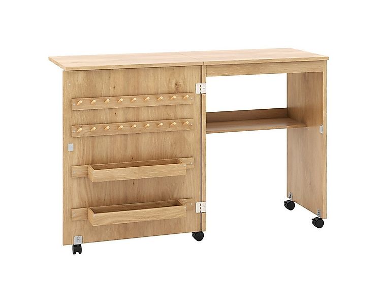 COSTWAY Schreibtisch, klappbar, Nähschrank mit Ablage, Klammern auf Rollen günstig online kaufen