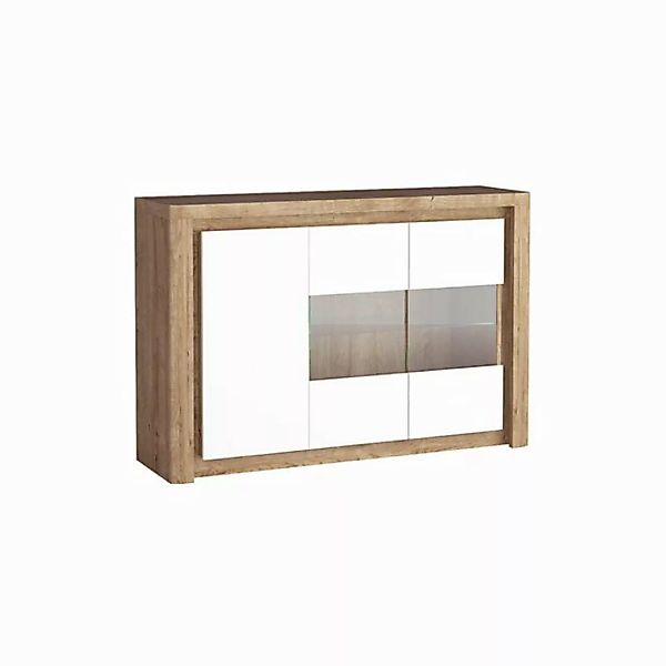 Sideboard mit LED Glasbodenbeleuchtung modern in Eiche mit weiß LATINA-161 günstig online kaufen